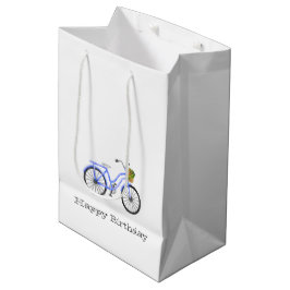 青い自転車のハッピーバースデー花かごセット楽しい ミディアムペーパーバッグ