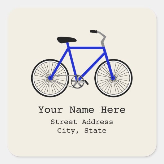 青い自転車の住所ステッカー スクエアシール (正面)