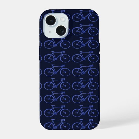 青い自転車の模様 iPhone 15ケース (裏面)