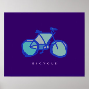 青い自転車の装飾プリント ポスター