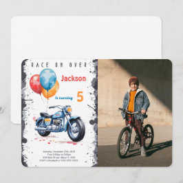 青い自転車の誕生日写真 招待状