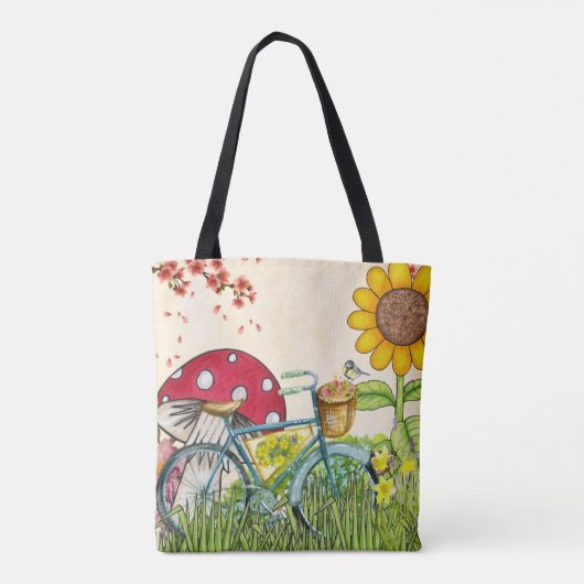 青い自転車の黄色のひまわり トートバッグ (裏面)