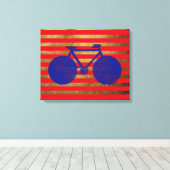 青い自転車及び金か赤のストライブ柄 キャンバスプリント (インサイチュ (ウッドフロア))