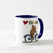 青い自転車I愛サイクリングのTシャツおよびギフト マグカップ (正面右)