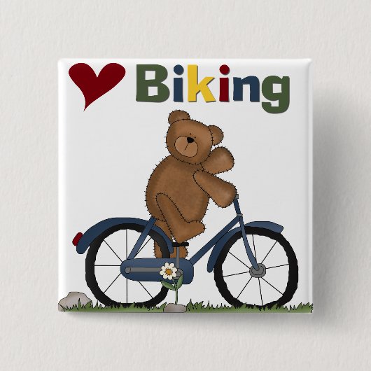 青い自転車I愛サイクリングのTシャツおよびギフト 缶バッジ (正面)