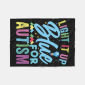 青い自閉症意識を明るくするTシャツ92 フリースブランケット (正面(横))