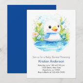 青い至福の水彩ダックボーイベイビーシャワー 招待状 (正面/裏面)
