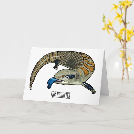 青い舌を使ったスケープの漫画イラストレーション カード (黄色い花)