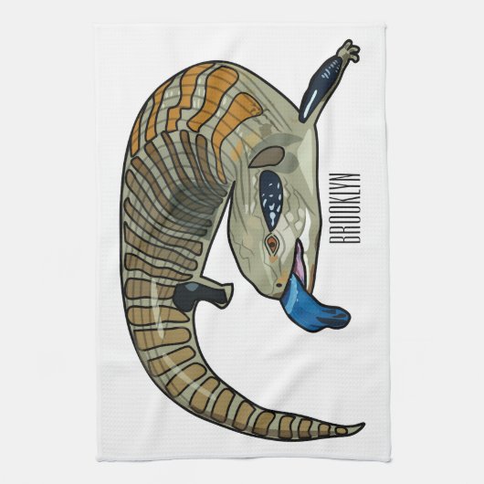 青い舌を使ったスケープの漫画イラストレーション キッチンタオル (縦)