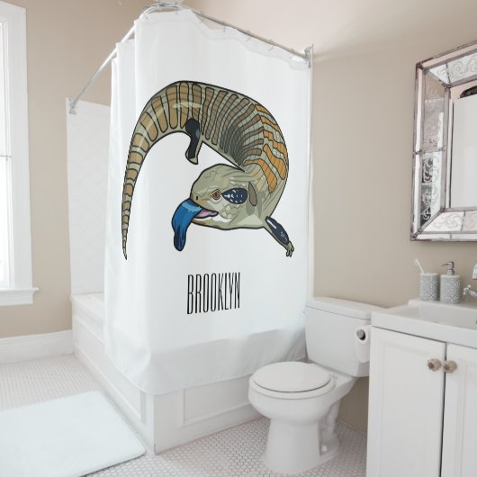 青い舌を使ったスケープの漫画イラストレーション シャワーカーテン (インサイチュ)