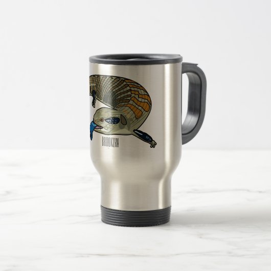 青い舌を使ったスケープの漫画イラストレーション トラベルマグ (正面右)