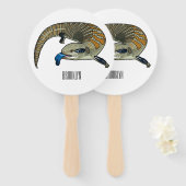 青い舌を使ったスケープの漫画イラストレーション ハンドファン (正面&裏面)