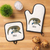 青い舌を使ったスケープの漫画イラストレーション 鍋つかみ&鍋敷きセット (トップダウン)