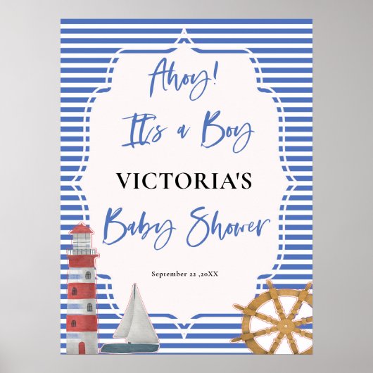 青い航海のその男の子のシャワー歓迎サイン ポスター (正面)