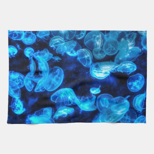 青い航海のクラゲ海洋生物 キッチンタオル (横)