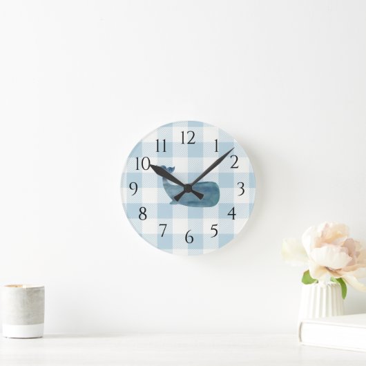 青い航海のジンベイジンガム柄 ラウンド壁時計 (ホーム)