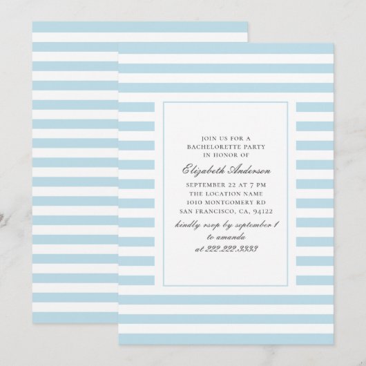 青い航海のストライプ。ストライプのバチェロレッテ 招待状 (正面/裏面)