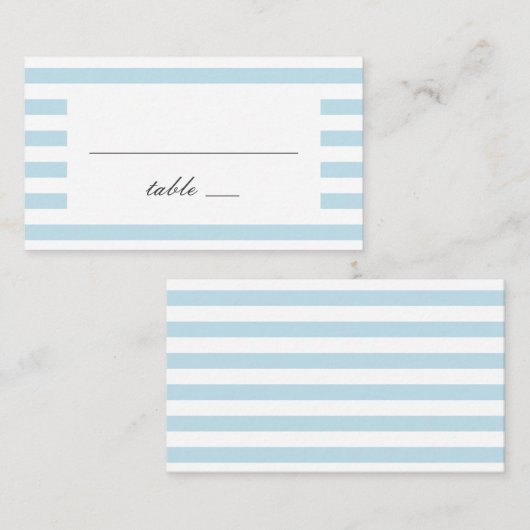 青い航海のストライプ。ストライプのモダン結婚の プレイスカード (正面/裏面)
