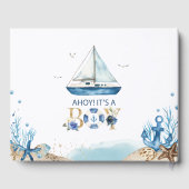 青い航海のボートアホイ男の子の赤ちゃんシャワーの流行だ ゲストブック (裏面)