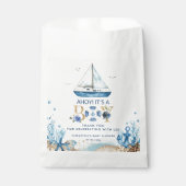 青い航海のボートアホイ男の子の赤ちゃんシャワー フェイバーバッグ (正面)