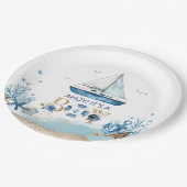青い航海のボートアホイ男の子の赤ちゃんシャワー ペーパープレート (アングル)