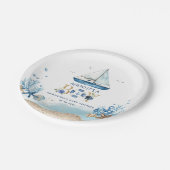 青い航海のボートアホイ男の子の赤ちゃんシャワー ペーパープレート (アングル)
