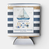 青い航海のボートアホイ男の子の赤ちゃんシャワー 缶クーラー (正面)