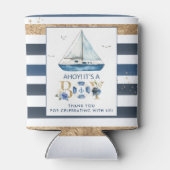 青い航海のボートアホイ男の子の赤ちゃんシャワー 缶クーラー (裏面)