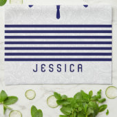 青い航海のボートホイールとストライプ キッチンタオル (折り畳み)