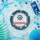 青い航海のボートホイールと海洋の生活パターン ペーパープレート (パーティー)