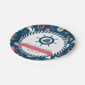 青い航海のボートホイールと海洋の生活パターン ペーパープレート (アングル)