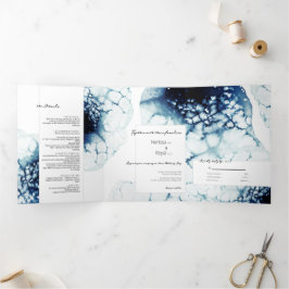 青い航海の宛先ウェディング3つ折り文字 三つ折り招待状