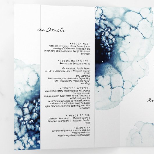 青い航海の宛先ウェディング3つ折り文字 三つ折り招待状 (内部最初)