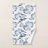 青い航海の魚と珊瑚の模様 バスタオルセット (ハンドタオル)