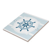 青い船の車輪の航海のなストライブ柄のセラミックタイル タイル (側面)