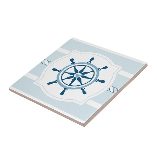 青い船の車輪の航海のなストライブ柄のセラミックタイル タイル (側面)