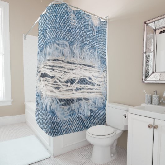 青い色のぼんやりしたジーンズ、質感のぼんやりしたジーンズ シャワーカーテン (インサイチュ)