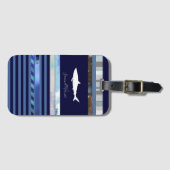 青い色のサメストライプの類 ラゲッジタグ (正面横)