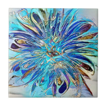 青い色のセラミックタイルのスプラッシュ