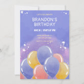 青い色のバルーン誕生日 招待状 (正面)
