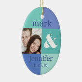 青い色のブロックの写真の結婚式のオーナメント セラミックオーナメント (右)