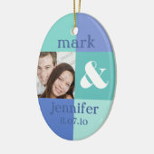 青い色のブロックの写真の結婚式のオーナメント セラミックオーナメント (左)