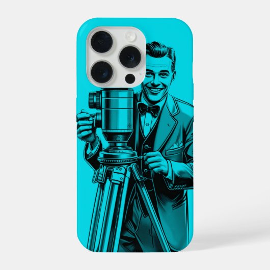 青い色のヴィンテージ映画カメラマン iPhoneケース (裏面)