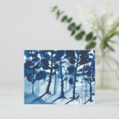 青い色の水彩風景、抽象芸術ツリー シーズンポストカード (スタンド正面)