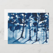 青い色の水彩風景、抽象芸術ツリー シーズンポストカード (正面/裏面)