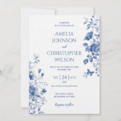 青い色の繊細でエレガントな結婚式の招待状 招待状 (正面)