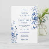 青い色の繊細でエレガントな結婚式の招待状 招待状 (スタンド正面)