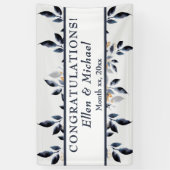 青い色の色葉と金ゴールドのバ結婚ナー 横断幕 (縦)