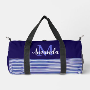 青い色ブロック(青い白黒の色ストライプ) ダッフルバッグ