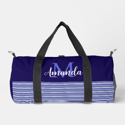 青い色ブロック(青い白黒の色ストライプ) ダッフルバッグ (正面)